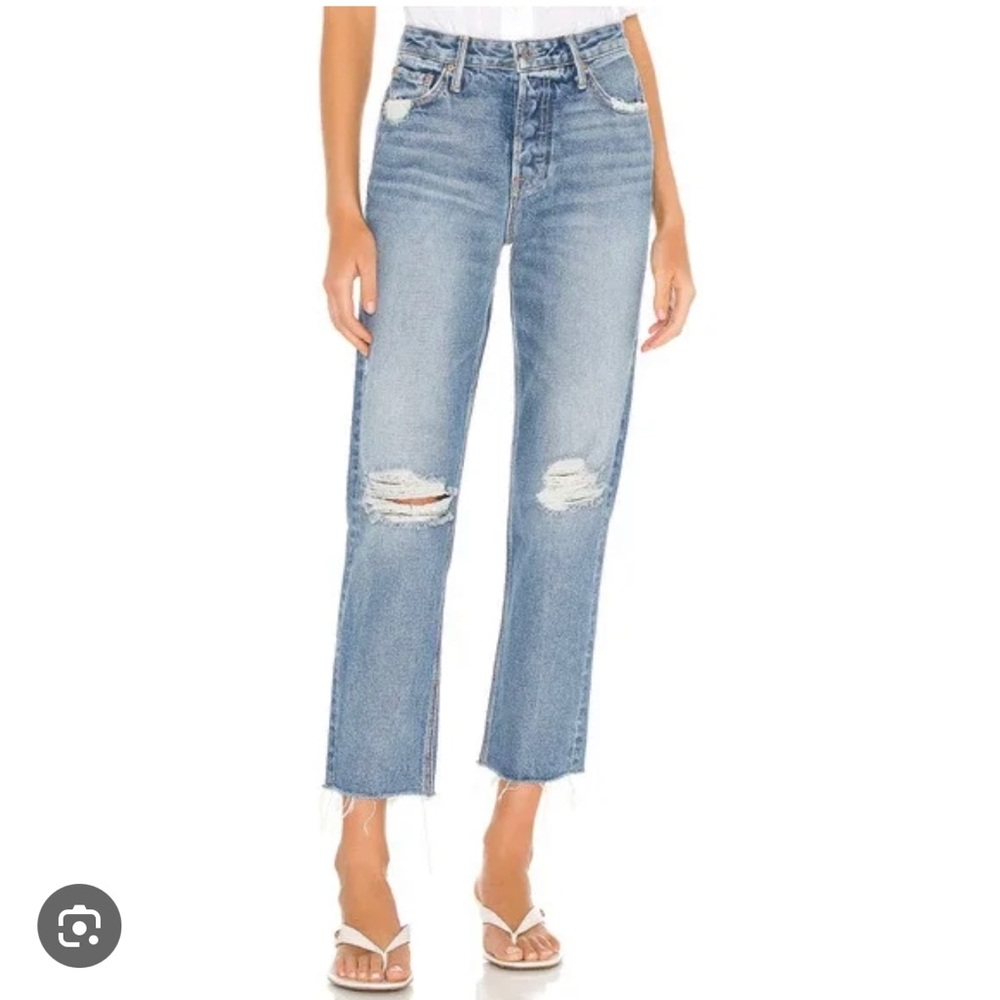 GRLFRND Helena Distressed Straight Leg Crop Cutoff Jeans 27